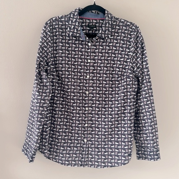 Talbots Tops - Talbots Blue White Swan Print Cotton Button Down Shirt Size 12 Preppy Classic